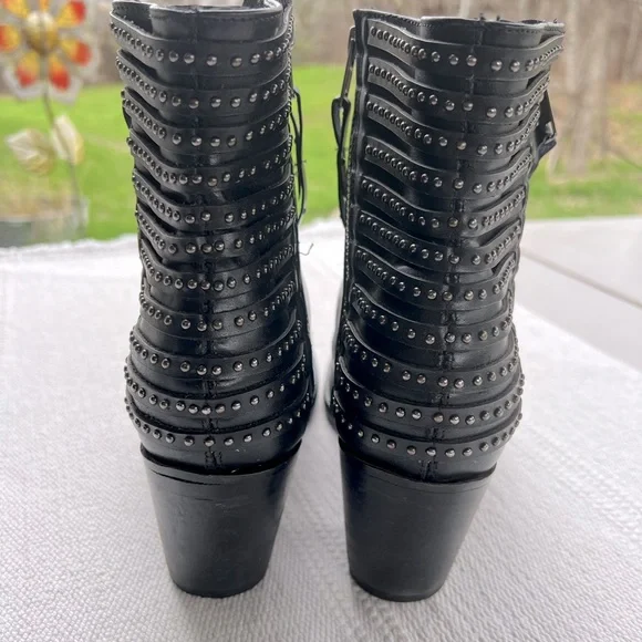 Denver Black Studded Leather Ankle Western Moto Boots Size 8.5 - Picture 6 of 12